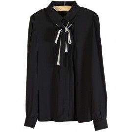 Korean Frilled Trim Chiffon Blouse with Bowtie Size:S-XL