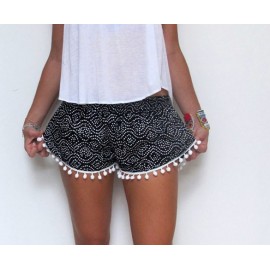 Summer Fashion Casual Sexy Women Dot Print Elastic Waist Fringe Beach Hot Shorts